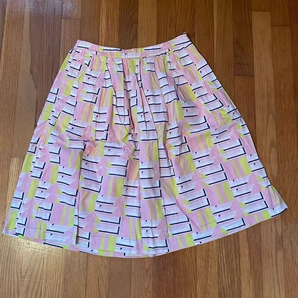 J CREW | pink yellow abstract skirt 0